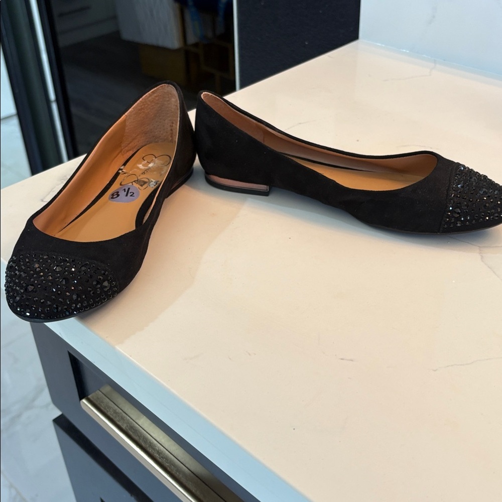 Jessica Simpson black Black Suede ballet  Flats with Embellished Toes - Picture 4 of 7